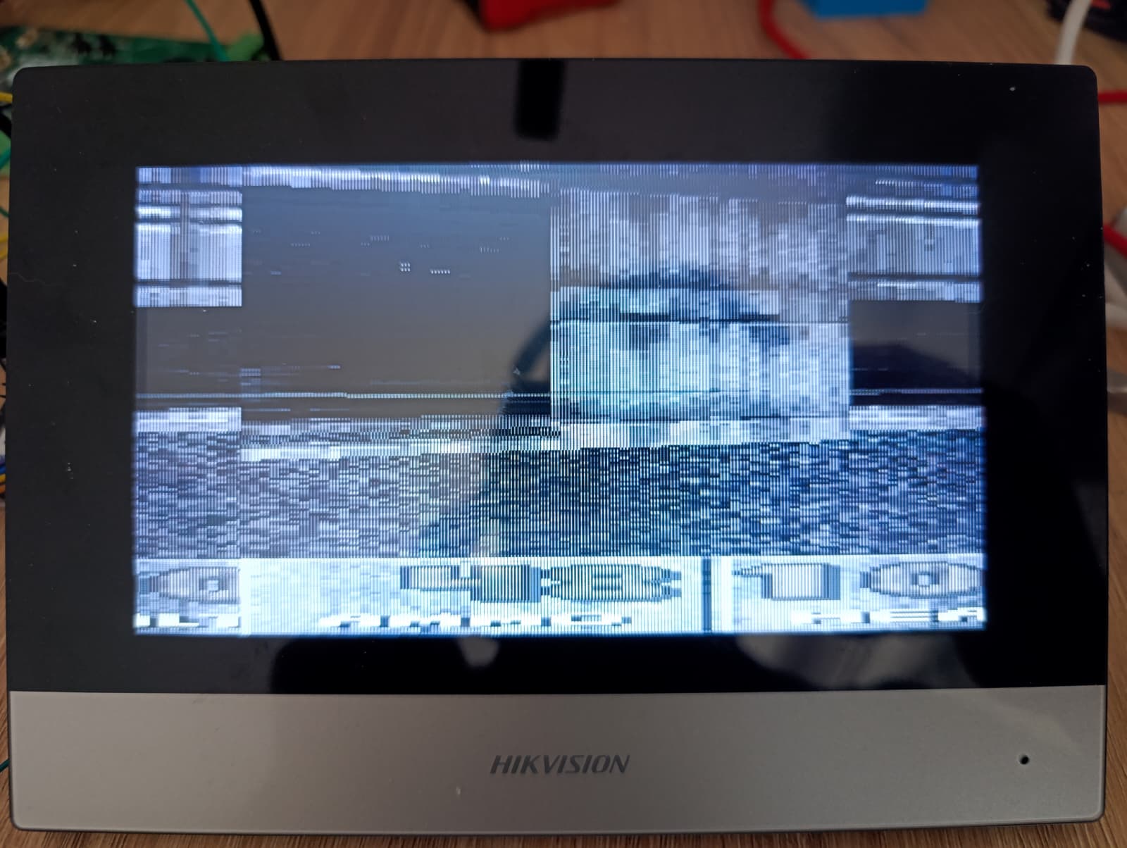 A severe checkerboard/static corruption artifact from an earlier, since-abandoned framebuffer fix attempt