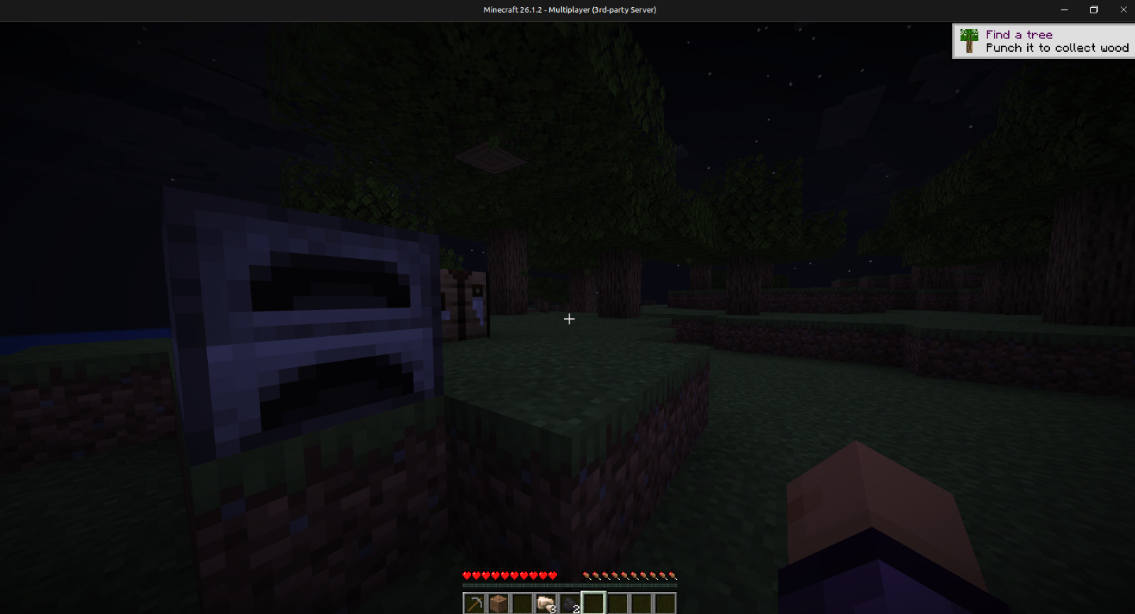 Exploring the generated world at night, connected to the server running on the intercom